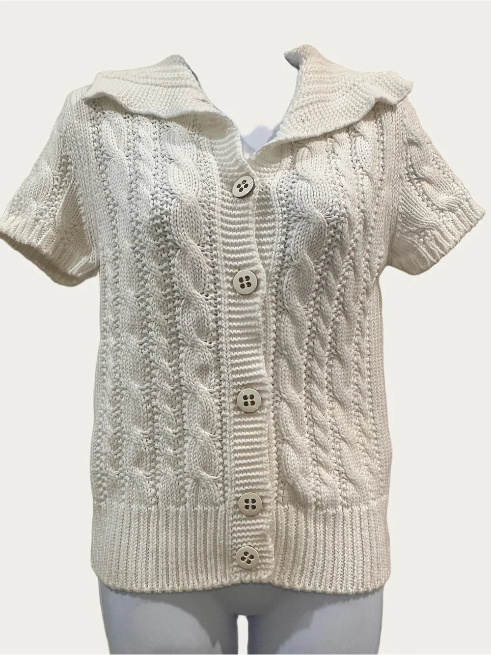 Fabiana Filippi Snow White Short Sleeve Cable Knit Cardigan  medium